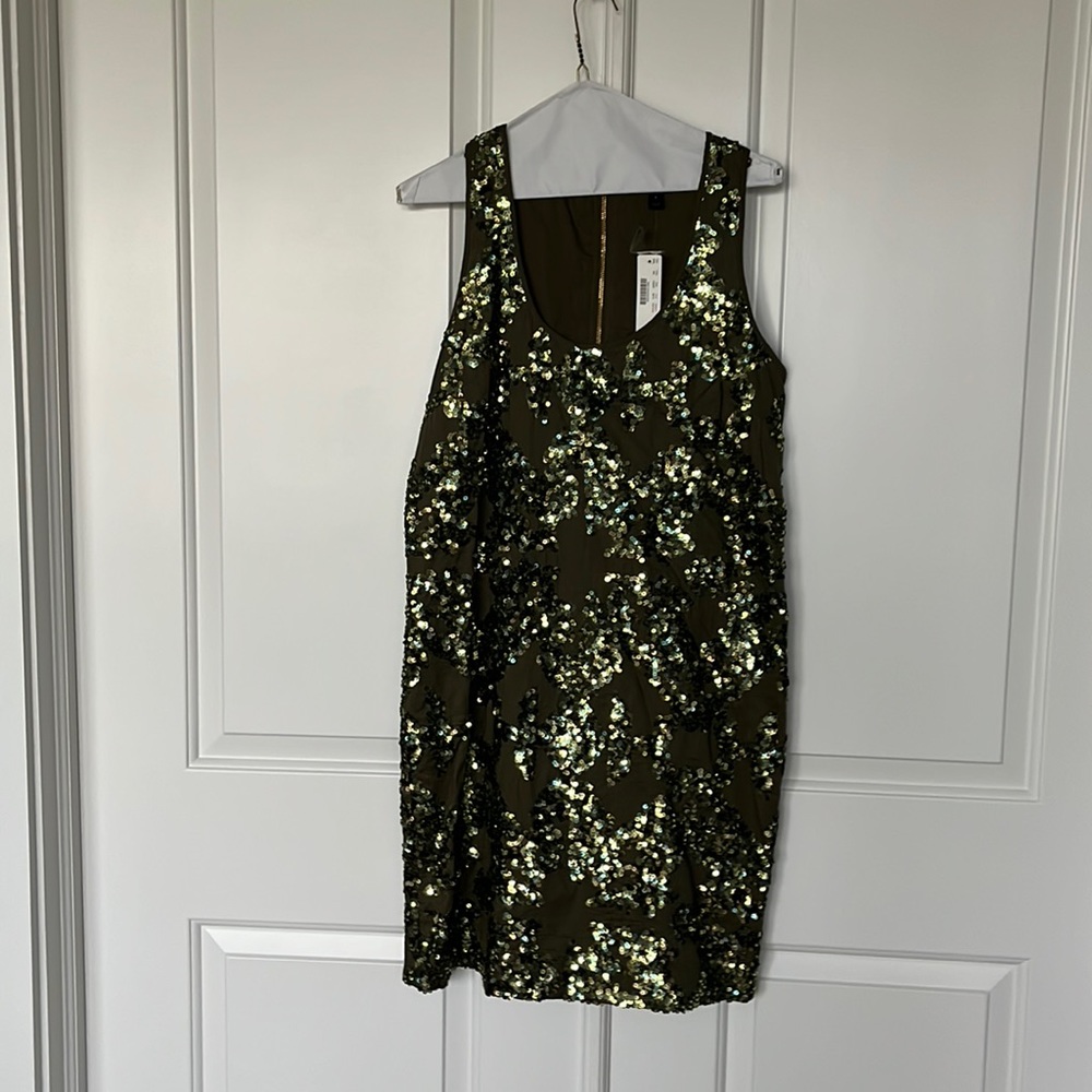 J. Crew olive green sequin shift dress NWT size 8